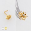 DIMENSIONAL FLORAL MULTI CZ CLUSTER POLISH 316L SURGICAL STEEL L-SHAPE NOSE RING